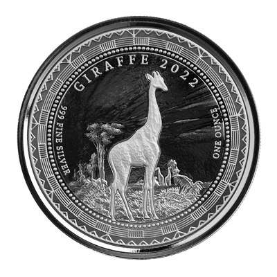A picture of a Pièce d’argent de 1 oz, Guinée équatoriale – Girafe (2022)